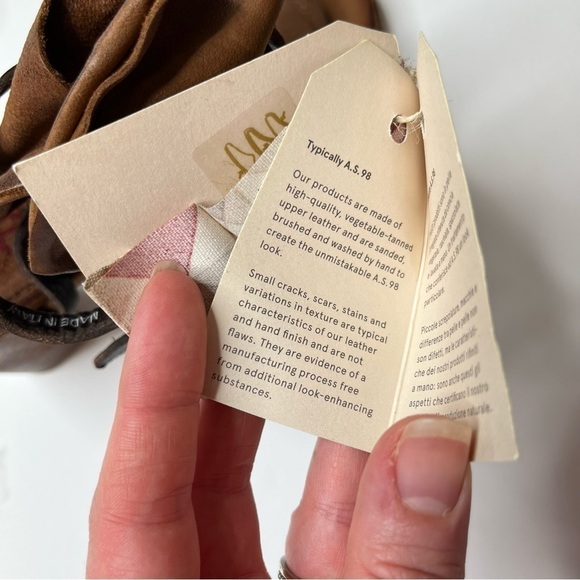 NEW A.S.98 Cognac Brown Distressed Leather Slouchy Strap Western Sandals Heels - Picture 13 of 14